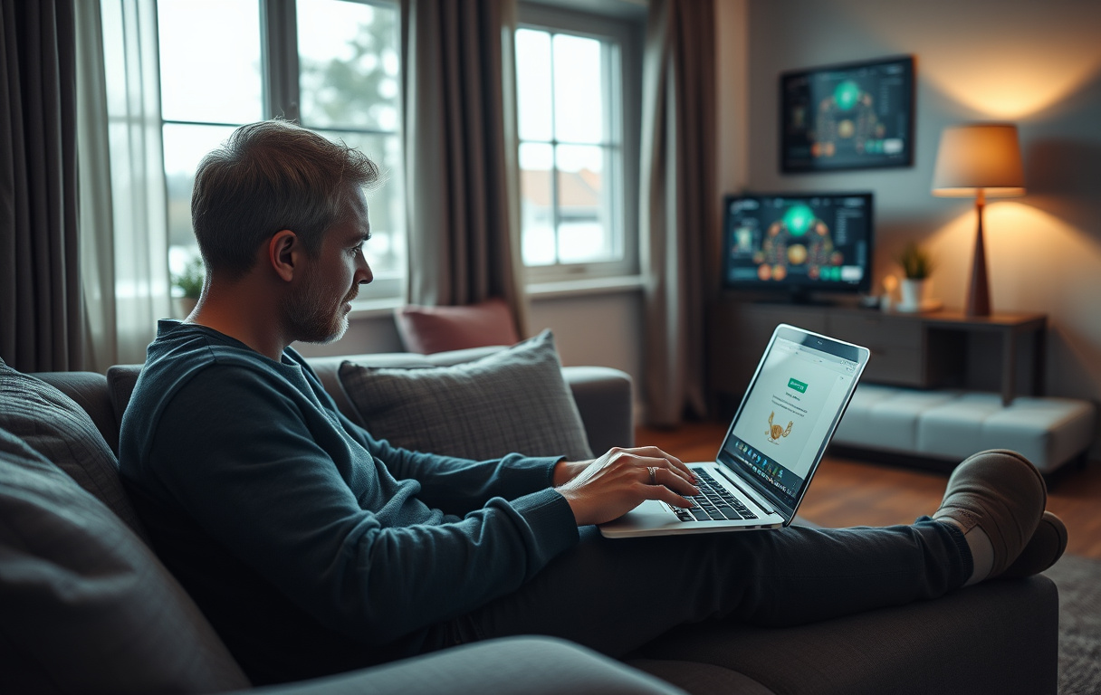 Person som leser vilkårene for en velkomstbonus på en laptop.